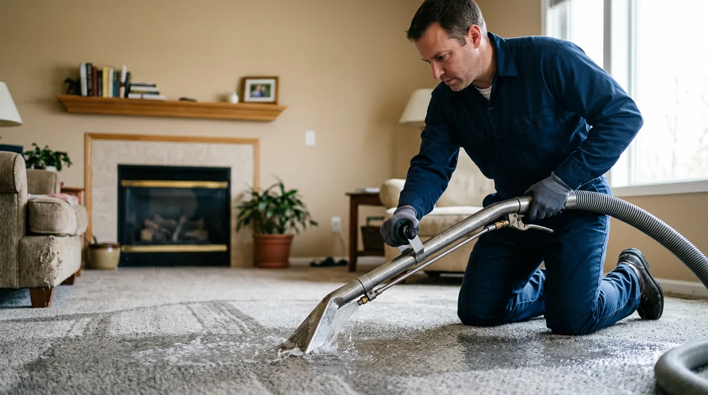 Water damage restoration technician working near Woodburn, IA